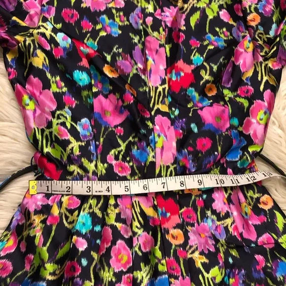 Oscar de la Renta Taffeta Fit & Flare Multicolor Floral Silk Blend Midi Dress 0 - Picture 15 of 16